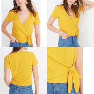 Madewell Texture & Thread Wrap Top – Mustard Gold | Size Small 🌻